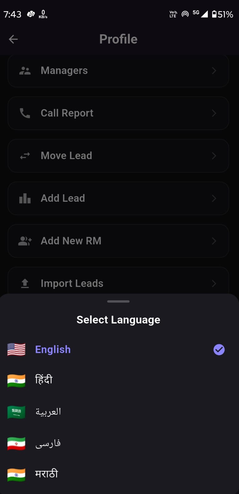 CAPCUN CRM Language Selection